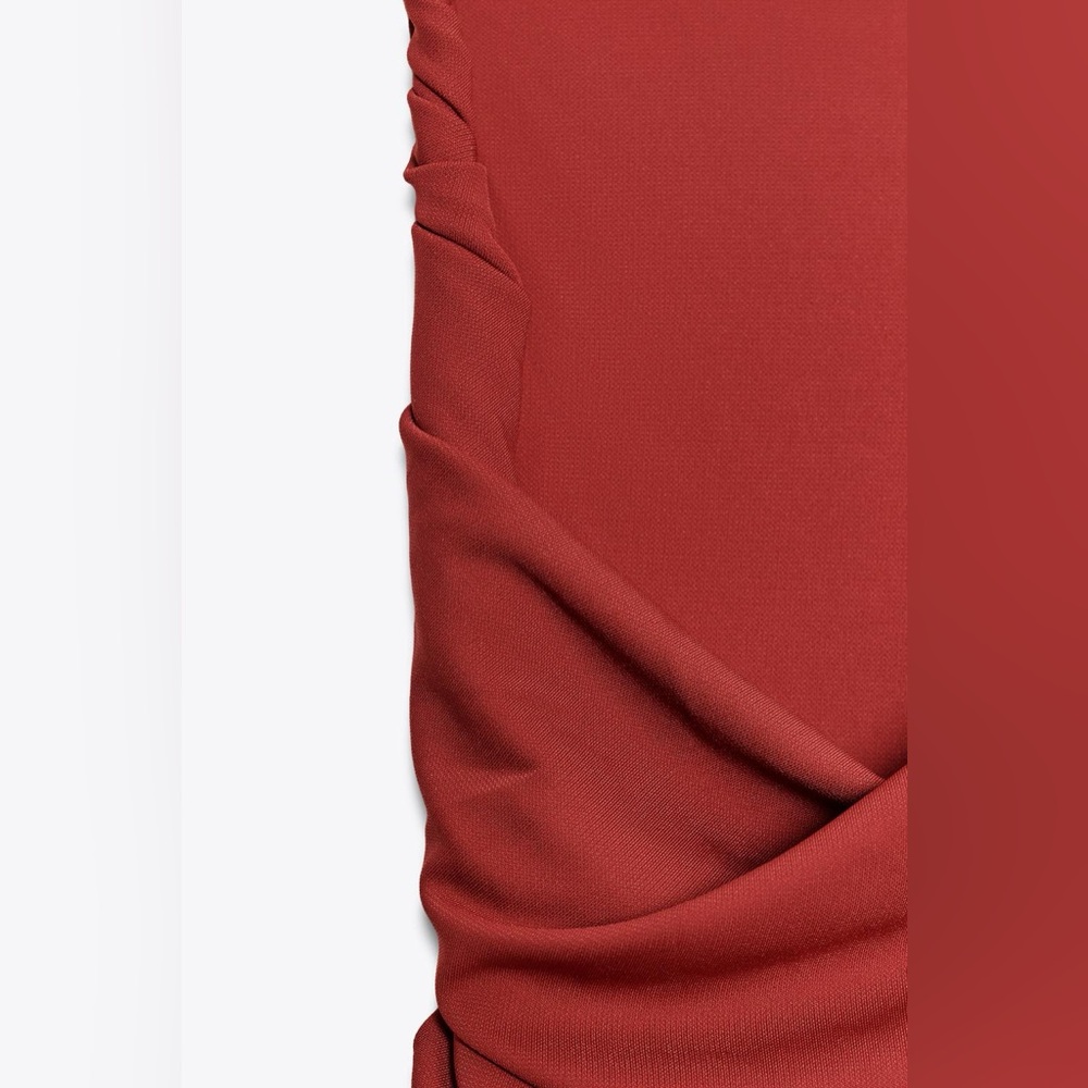 Zara NWT Dark Blood Red Sexy Elegant Cowl Draped Bodycon Maxi Dress (Size Small) - Picture 8 of 9